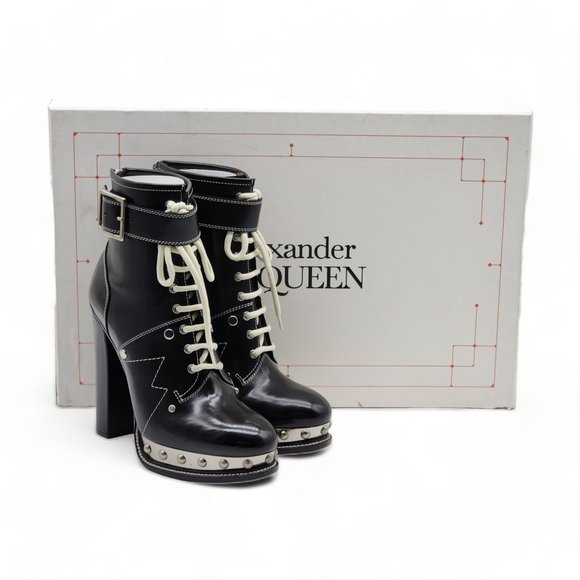 Alexander McQueen Shoes - Alexander McQueen Leather Rivet Heeled Boots